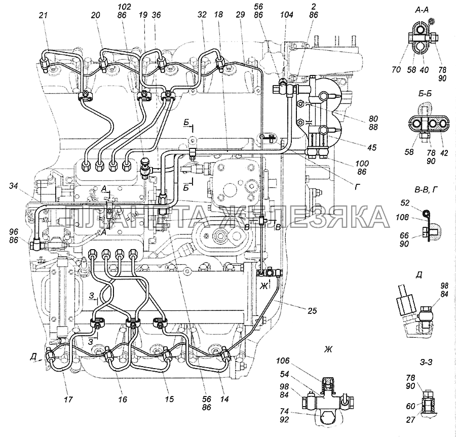 740.21-1104000 Установка топливопроводов КамАЗ-6522 (Euro-2, 3)